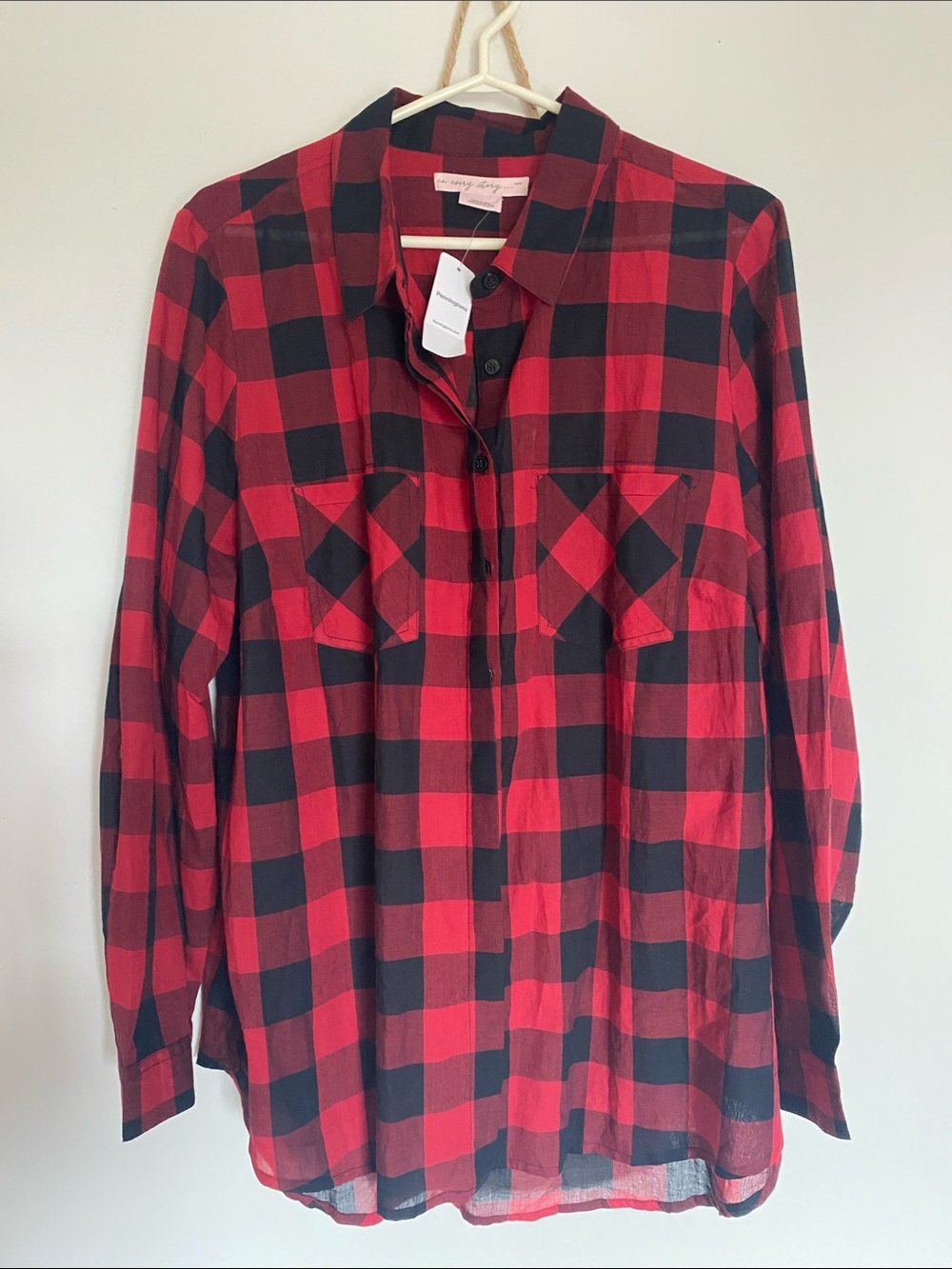 NEW🌈 Penningtons Red & Black Buffalo Plaid Button-Up Shirt Ladies Clothes